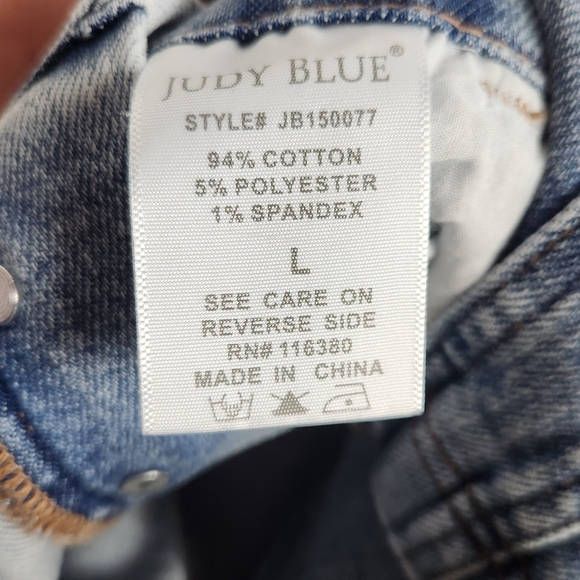 Judy Blue Classic Casual Summer Boho Raw Hem Shortalls Denim Overalls Blue Large - Picture 16 of 16